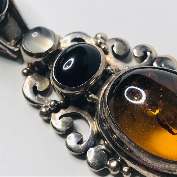 Pendant 925 Sterling Silver Amber Semi Precious - Picture 2 of 8